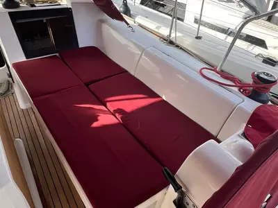 Deck of AINA, a Dufour 412 Grand large sailboat at Municipal Unit of Lefkada, Greece