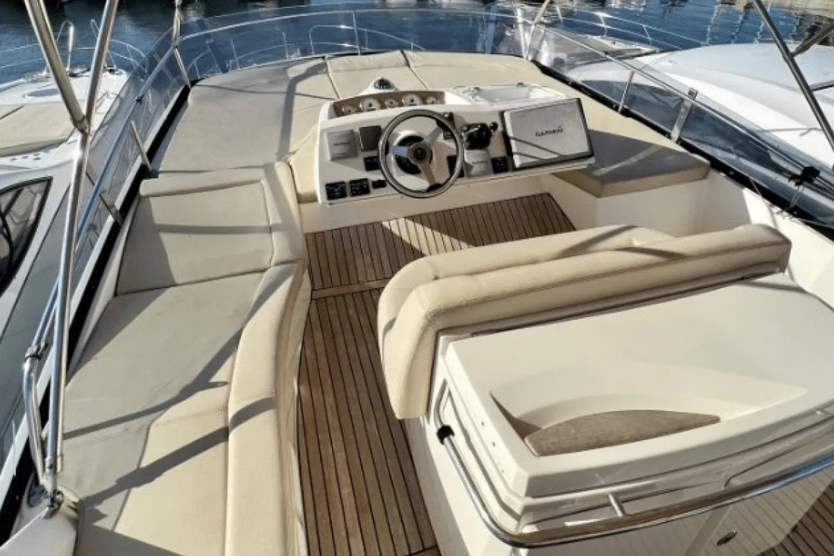 Deck of Panarea, a Prestige 50 Fly motorboat at Primošten, Croatia