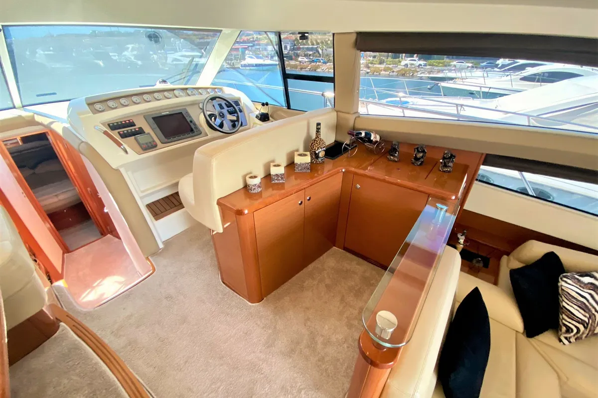 Cockpit of Panarea, a Prestige 50 Fly motorboat at Primošten, Croatia