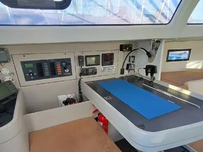 Cockpit of Yume, a RM 10.60 sailboat at Saint-Cast-le-Guildo, France