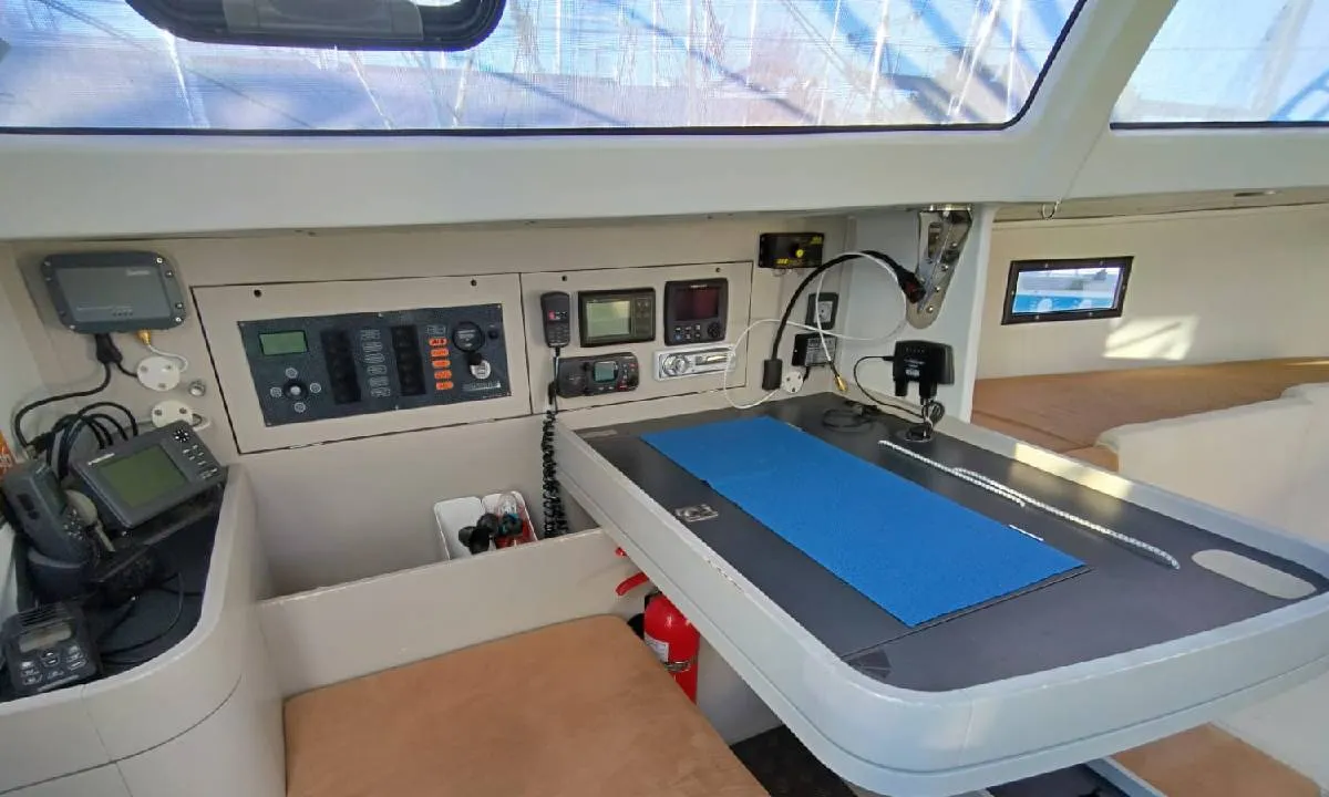 Cockpit of Yume, a RM 10.60 sailboat at Saint-Cast-le-Guildo, France