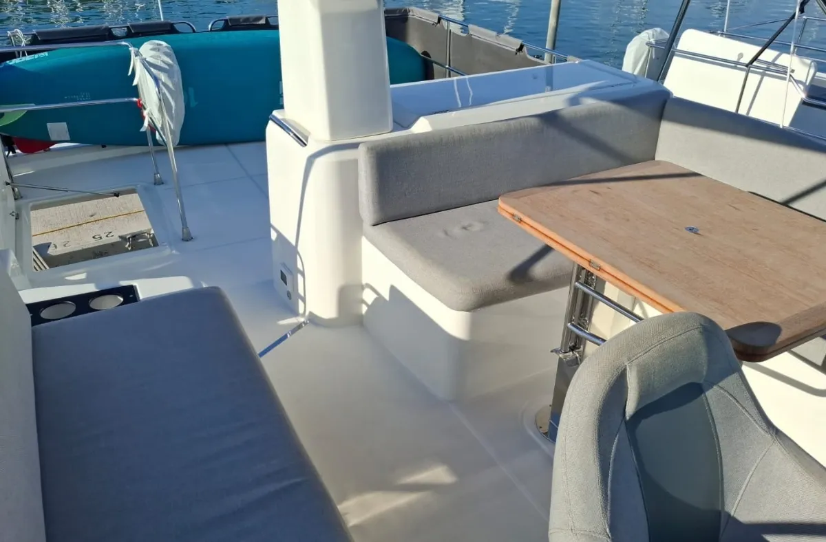 Deck of Sirena, a Beneteau Swift Trawler 41 motor yacht at Split, Croatia