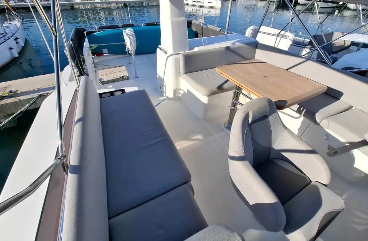 Deck of Sirena, a Beneteau Swift Trawler 41 motor yacht at Split, Croatia