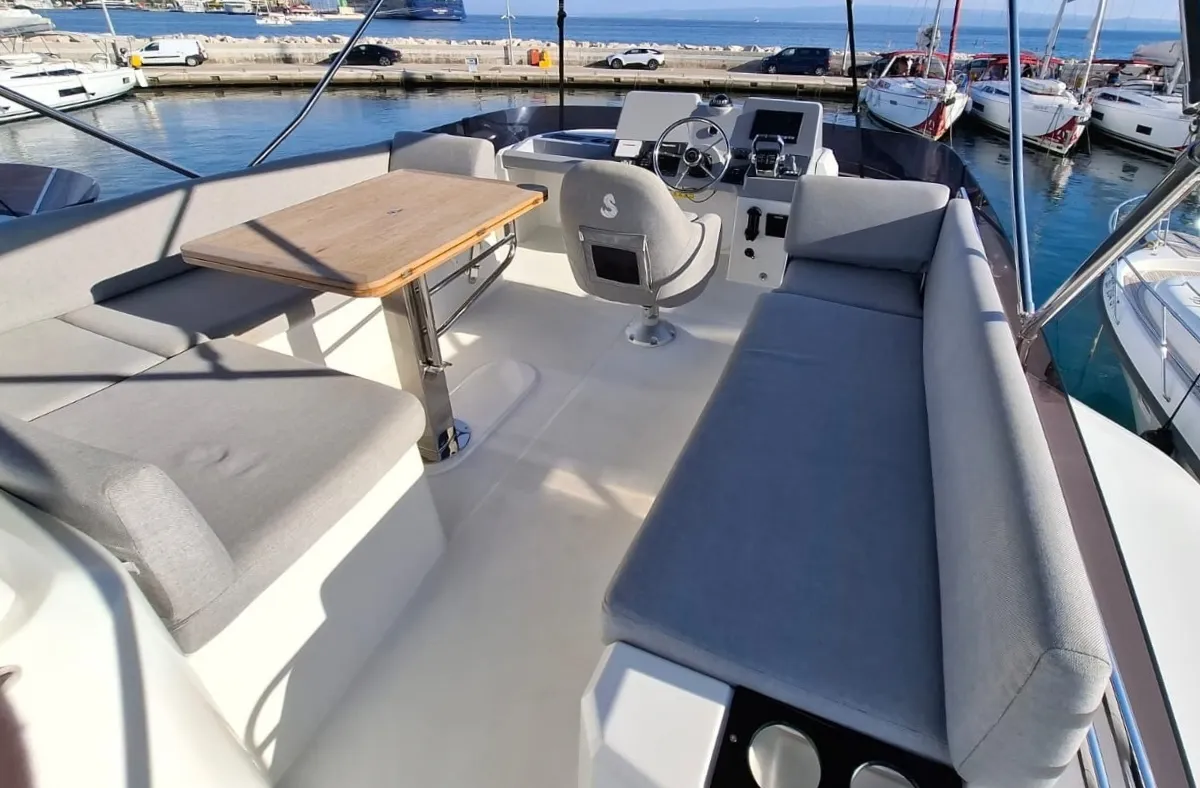 Cockpit of Sirena, a Beneteau Swift Trawler 41 motor yacht at Split, Croatia