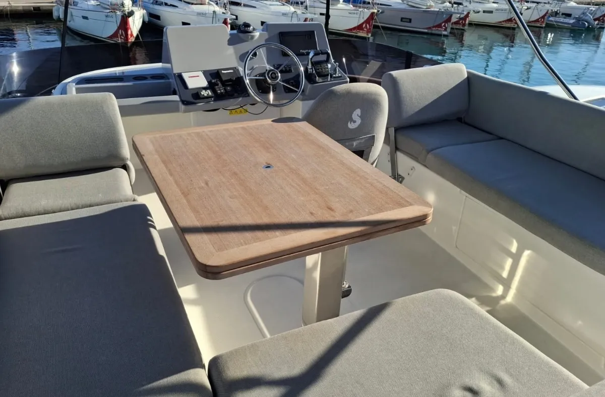 Cockpit of Sirena, a Beneteau Swift Trawler 41 motor yacht at Split, Croatia