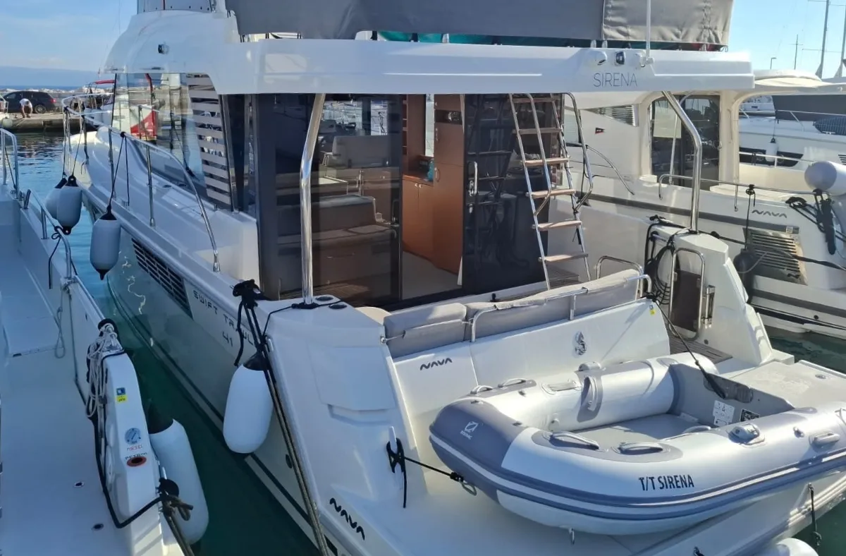 Exterior view of Sirena, a Beneteau Swift Trawler 41 motor yacht at Split, Croatia