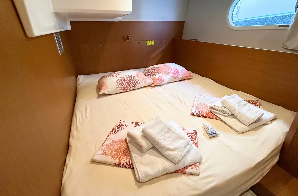 Cabin on Sirena, a Beneteau Swift Trawler 41 motor yacht at Split, Croatia