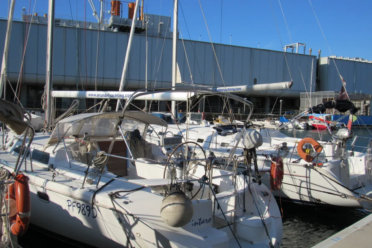 Exterior view of Tintaro, a Catalina 42 sailboat at Genoa, Italy