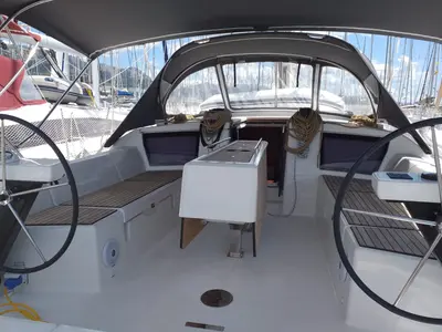 Cockpit of Fenera, a Dufour 430 sailboat at Medulin, Croatia