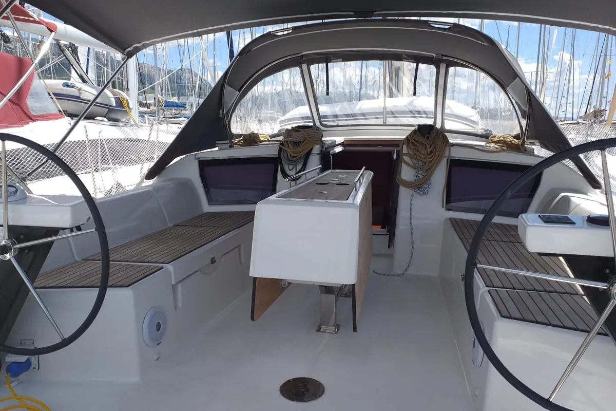 Cockpit of Fenera, a Dufour 430 sailboat at Medulin, Croatia