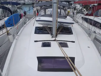 Deck of Fenera, a Dufour 430 sailboat at Medulin, Croatia