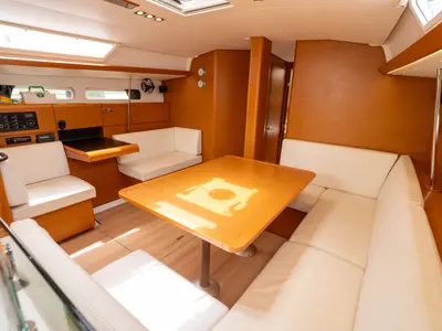 Salon of ORESTIS, a Jeanneau Sun Odyssey 449 sailboat at Municipal Unit of Nea Peramos, Greece