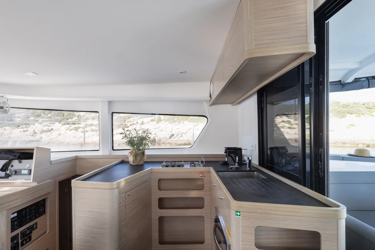 Galley of Utopia, a Lagoon 42 catamaran at Athens, Greece
