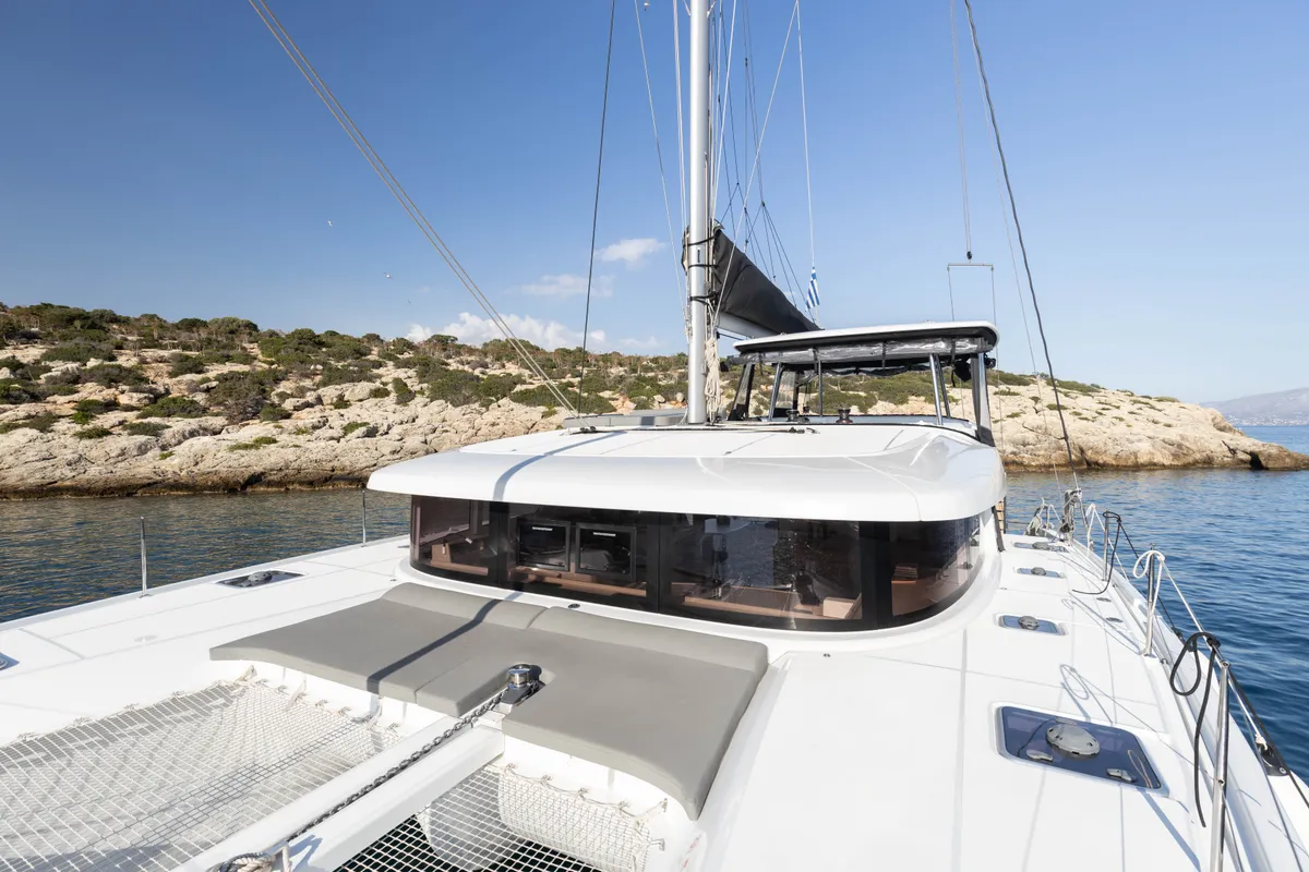 Deck of Utopia, a Lagoon 42 catamaran at Athens, Greece