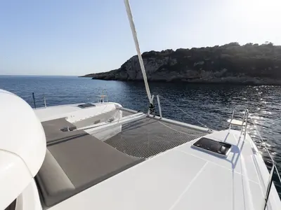 Deck of Utopia, a Lagoon 42 catamaran at Athens, Greece