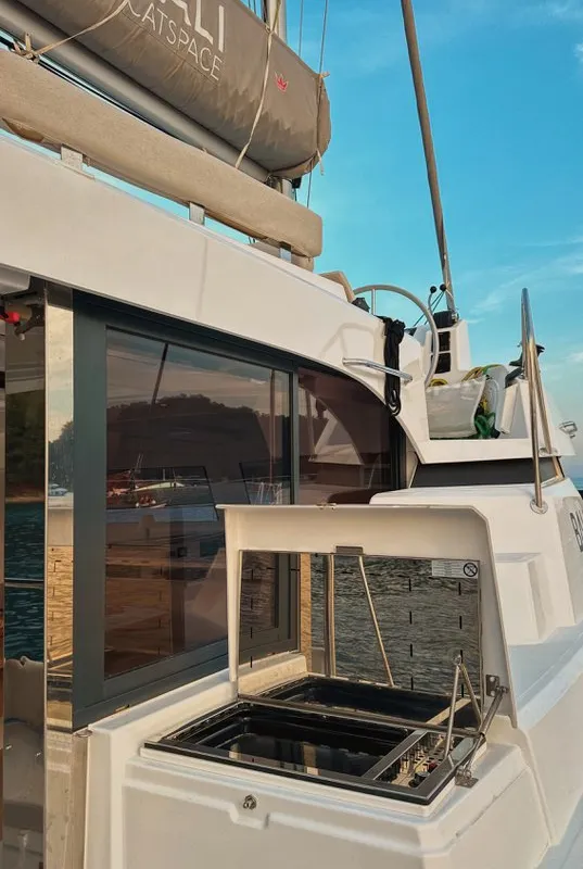 Deck of Jomo, a Bali Catspace catamaran at Fethiye, Turkey