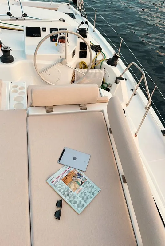 Deck of Jomo, a Bali Catspace catamaran at Fethiye, Turkey
