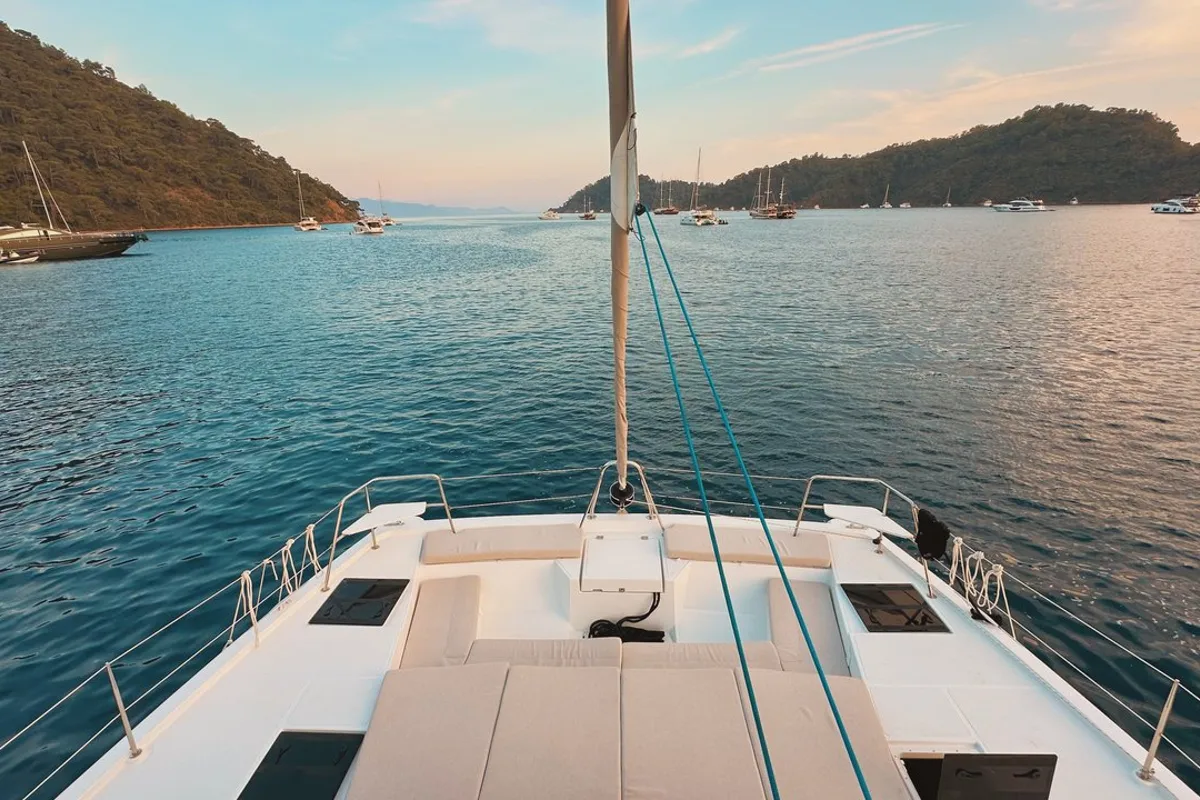 Deck of Jomo, a Bali Catspace catamaran at Fethiye, Turkey