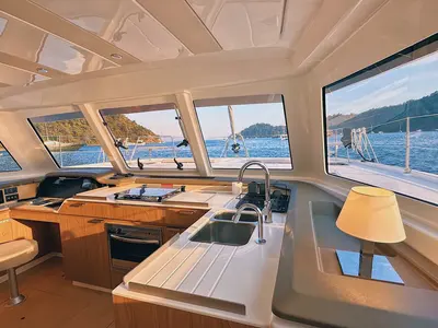 Galley of Jomo, a Bali Catspace catamaran at Fethiye, Turkey