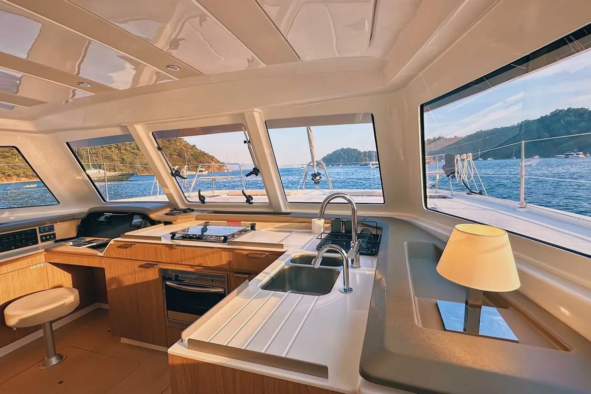 Galley of Jomo, a Bali Catspace catamaran at Fethiye, Turkey