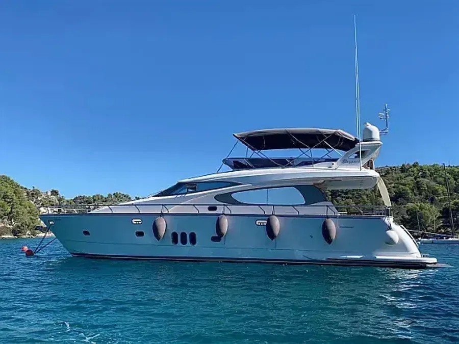 Exterior view of Premium, a Elegance 60 Fly motor yacht at Općina Pakoštane, Croatia