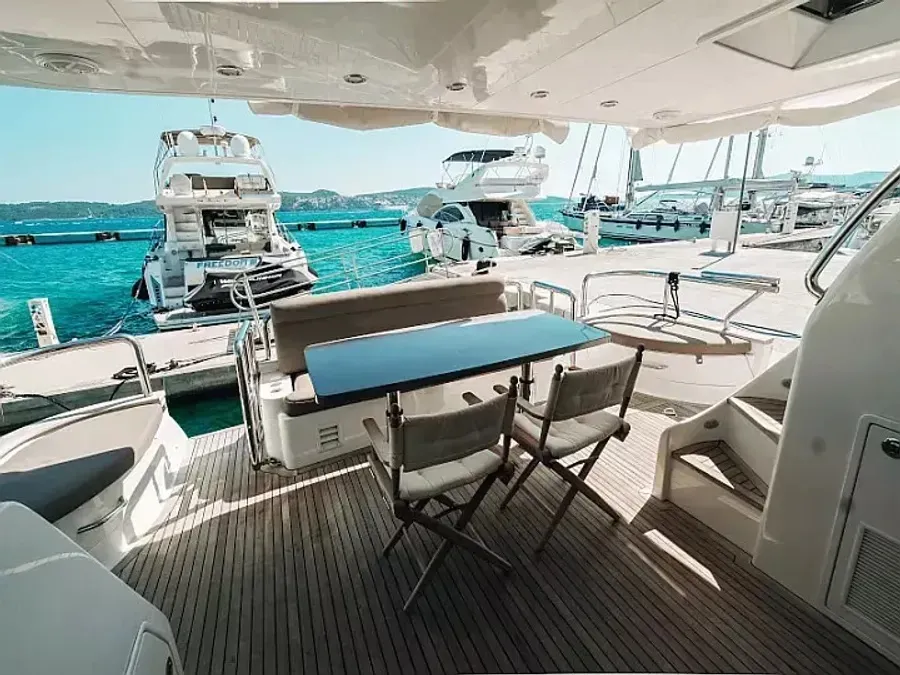 Deck of Premium, a Elegance 60 Fly motor yacht at Općina Pakoštane, Croatia