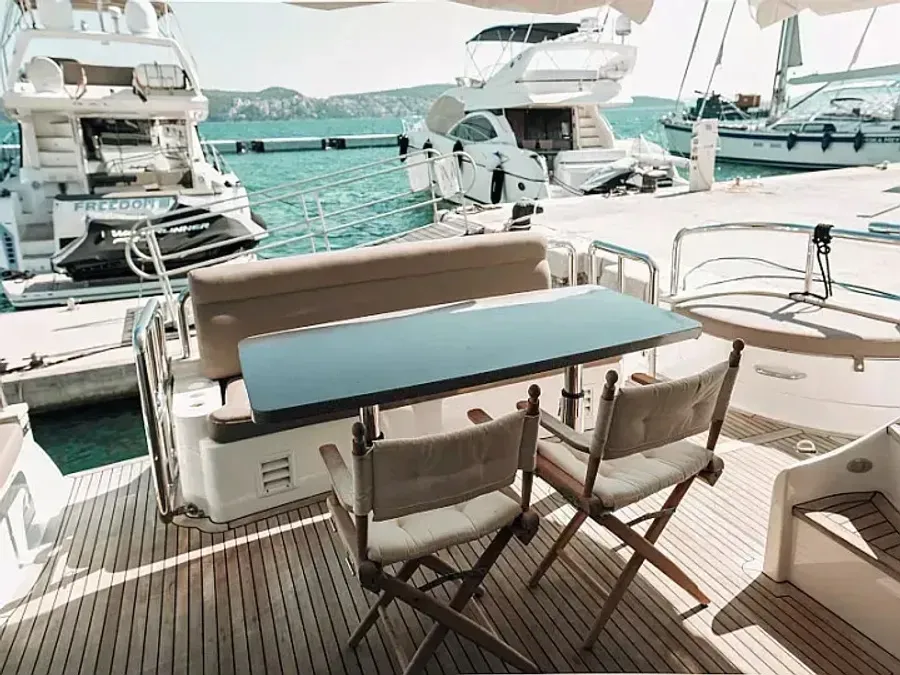 Deck of Premium, a Elegance 60 Fly motor yacht at Općina Pakoštane, Croatia