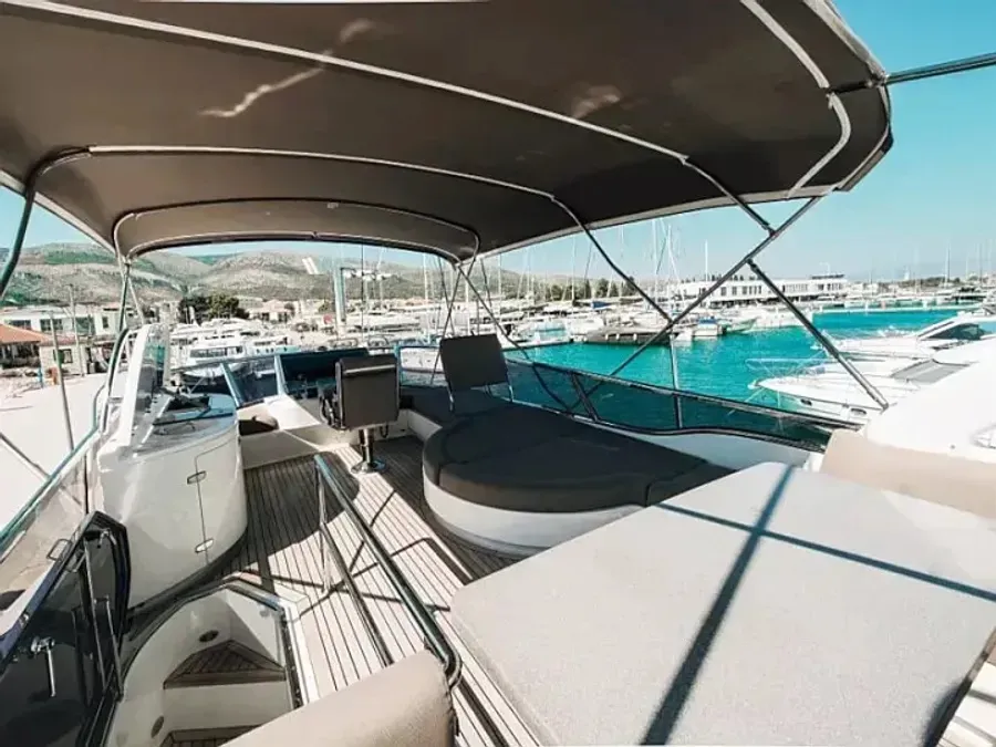 Deck of Premium, a Elegance 60 Fly motor yacht at Općina Pakoštane, Croatia