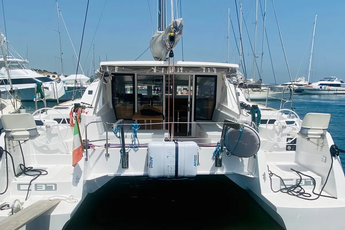 Exterior view of Altair, a Gulet C-CAT 37 catamaran at Olbia, Italy
