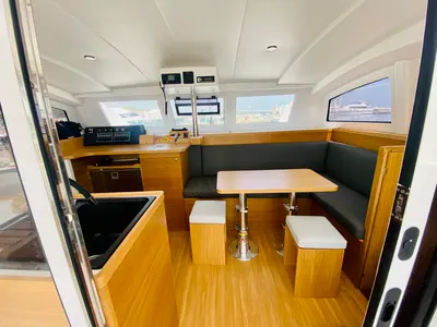 Salon of Altair, a Gulet C-CAT 37 catamaran at Olbia, Italy