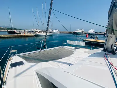 Deck of Altair, a Gulet C-CAT 37 catamaran at Olbia, Italy
