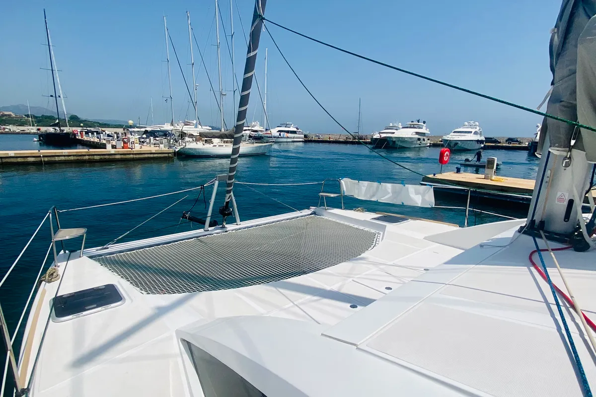 Deck of Altair, a Gulet C-CAT 37 catamaran at Olbia, Italy