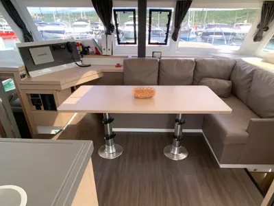 Salon of Idefix, a Fountaine Pajot Lucia 40 catamaran at Općina Rogoznica, Croatia