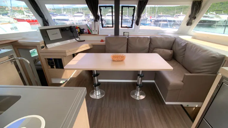 Salon of Idefix, a Fountaine Pajot Lucia 40 catamaran at Općina Rogoznica, Croatia
