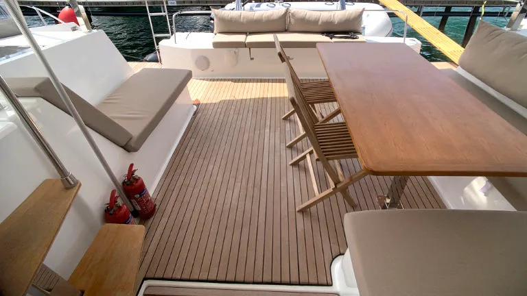 Deck of Idefix, a Fountaine Pajot Lucia 40 catamaran at Općina Rogoznica, Croatia