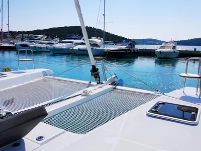 Deck of Vaiana, a Lagoon 40 catamaran at Punat, Croatia