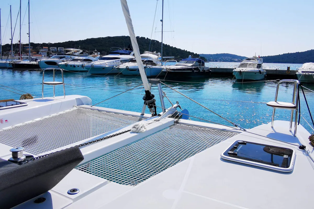 Deck of Vaiana, a Lagoon 40 catamaran at Punat, Croatia