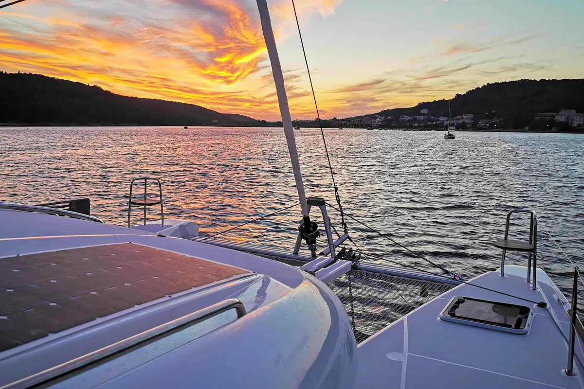 Deck of Vaiana, a Lagoon 40 catamaran at Punat, Croatia