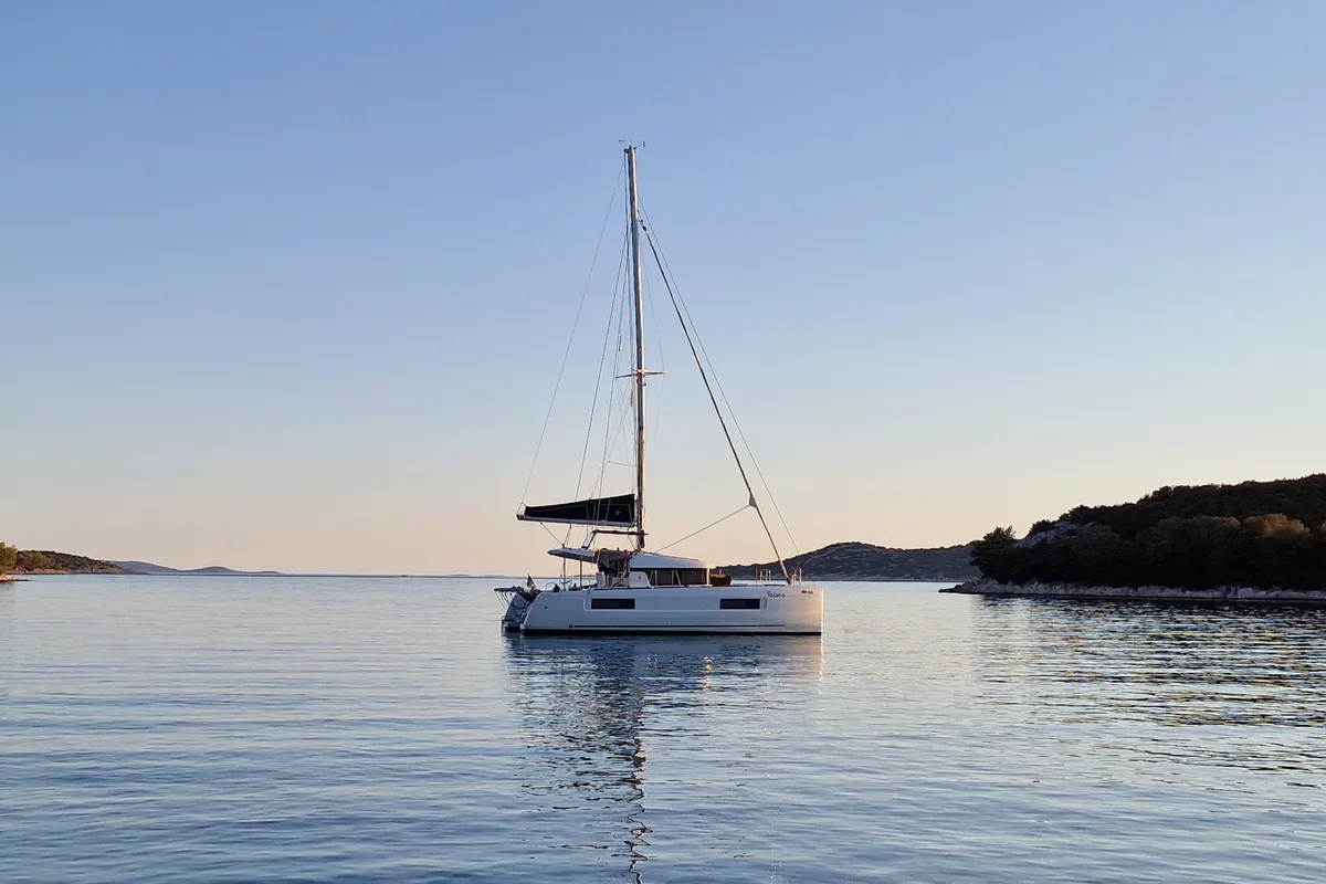 Exterior view of Vaiana, a Lagoon 40 catamaran at Punat, Croatia