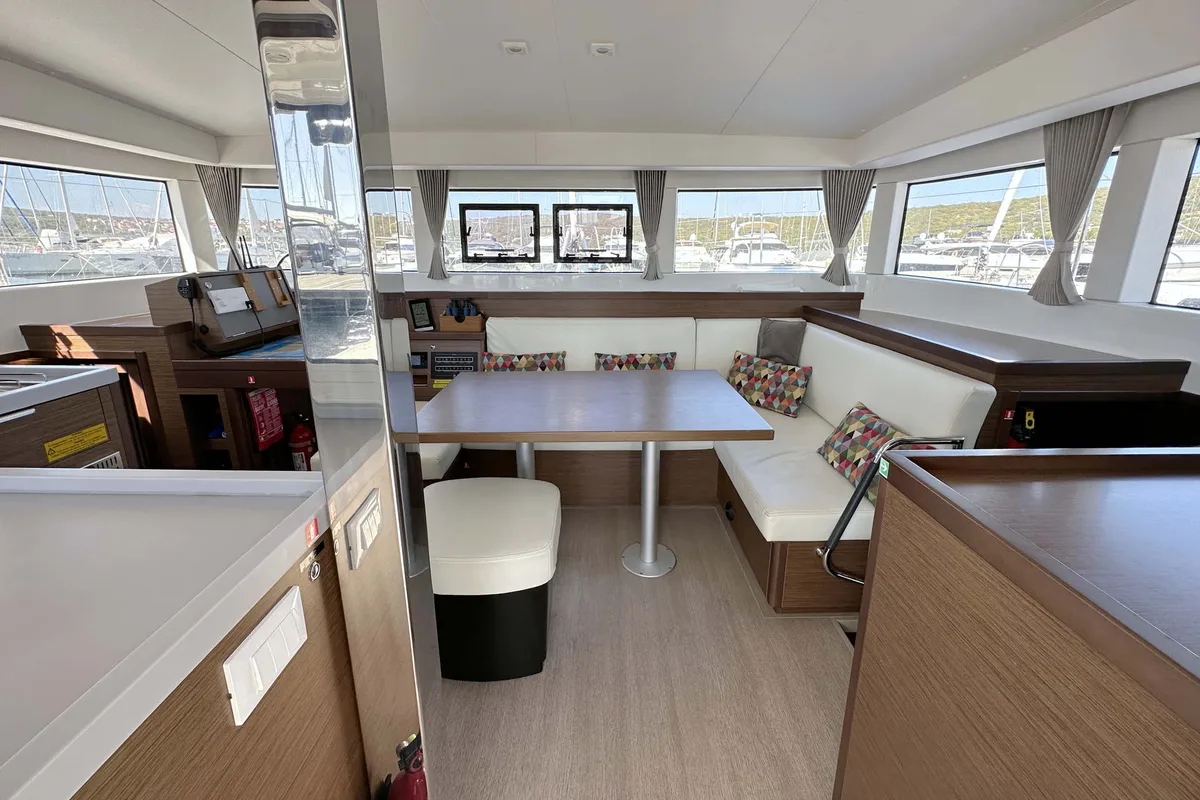 Salon of Vaiana, a Lagoon 40 catamaran at Punat, Croatia