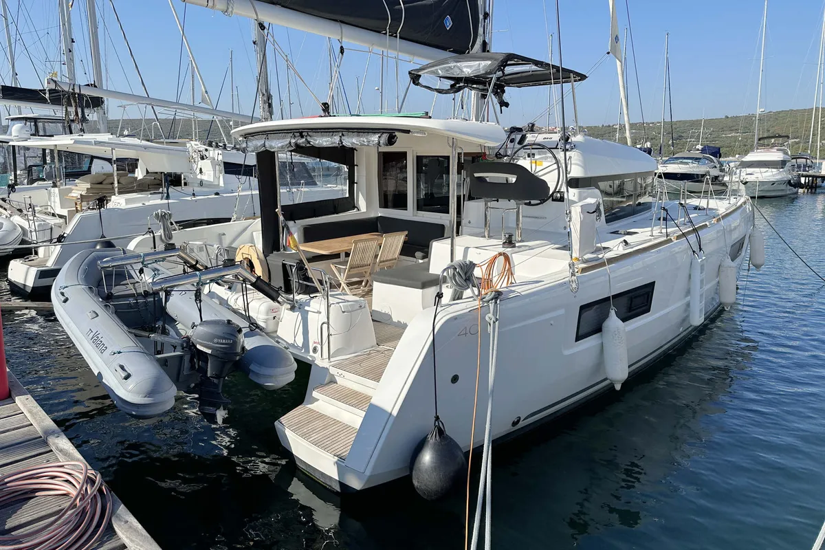 Exterior view of Vaiana, a Lagoon 40 catamaran at Punat, Croatia