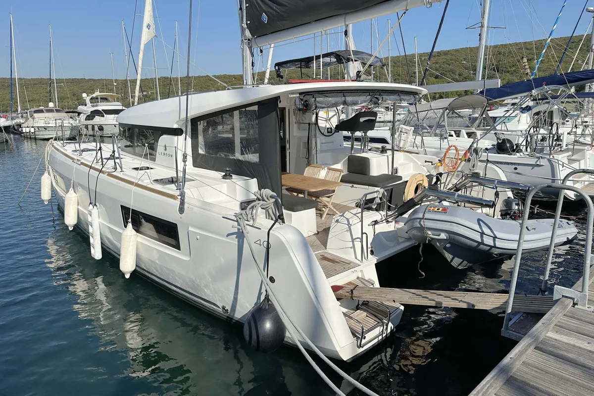 Exterior view of Vaiana, a Lagoon 40 catamaran at Punat, Croatia