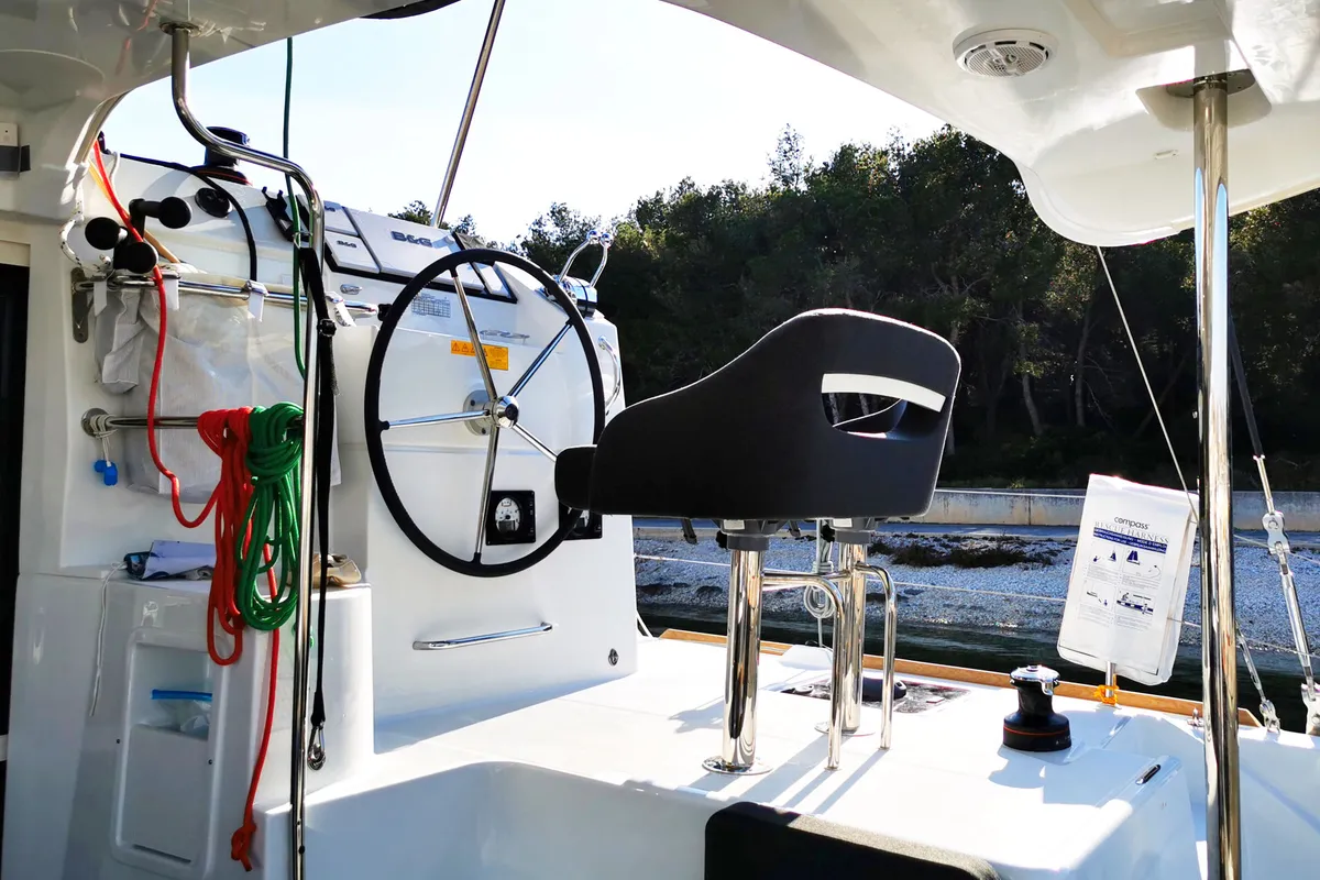Cockpit of Vaiana, a Lagoon 40 catamaran at Punat, Croatia