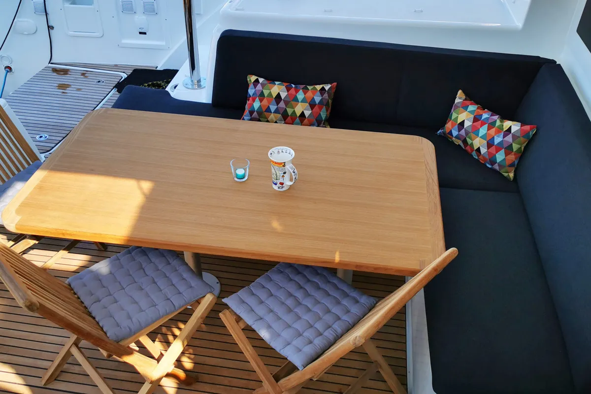 Deck of Vaiana, a Lagoon 40 catamaran at Punat, Croatia