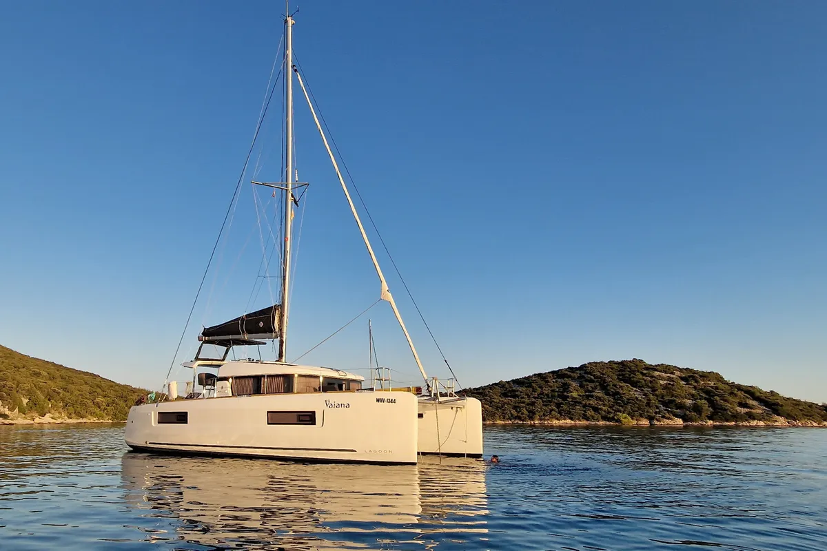 Exterior view of Vaiana, a Lagoon 40 catamaran at Punat, Croatia