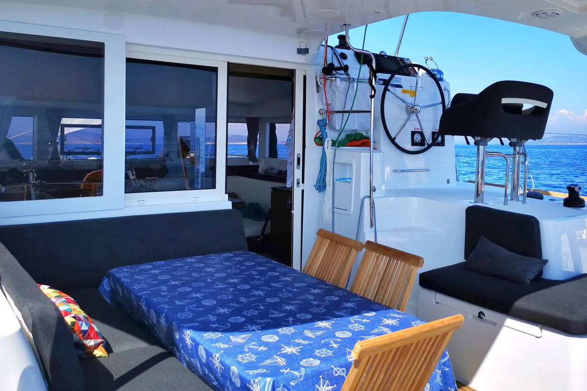 Deck of Vaiana, a Lagoon 40 catamaran at Punat, Croatia