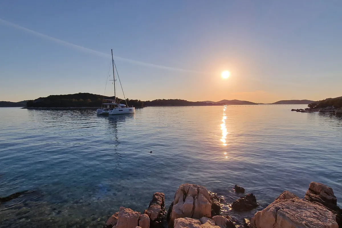 Exterior view of Vaiana, a Lagoon 40 catamaran at Punat, Croatia