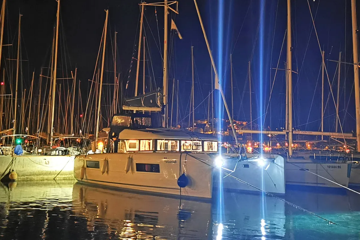 Exterior view of Vaiana, a Lagoon 40 catamaran at Punat, Croatia