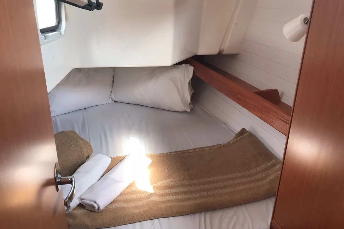 Cabin on Pollux I, a Bavaria Cruiser 34 sailboat at Olbia, Italy