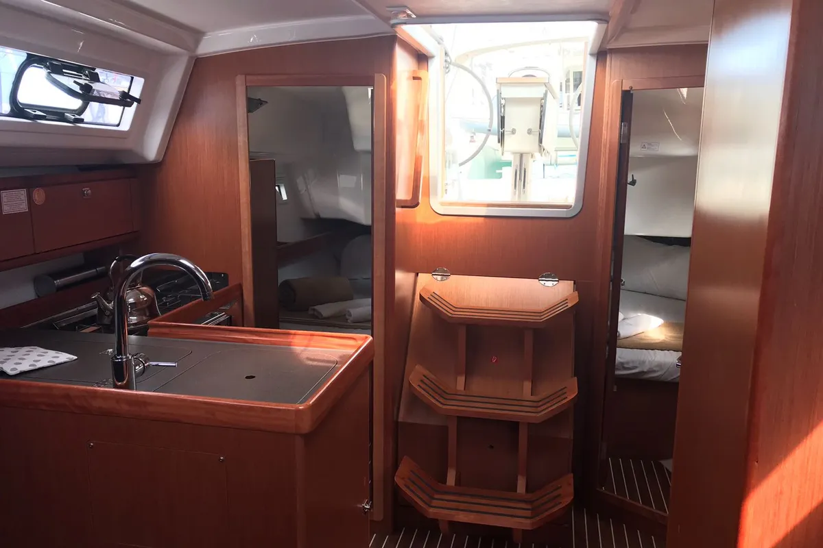 Galley of Pollux I, a Bavaria Cruiser 34 sailboat at Olbia, Italy